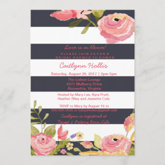 Invitation Bébé floral intelligent de rose et de marine,