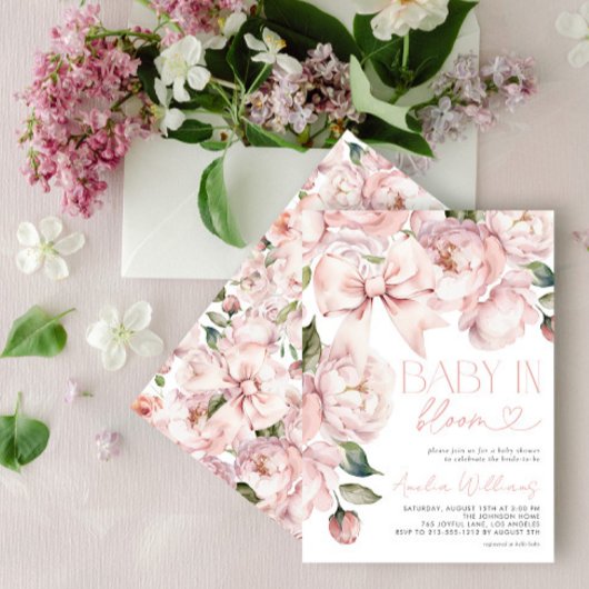 Invitation Bébé floral moderne en fleurs fille douche