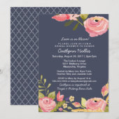 Invitation Bébé Floral Rose & Marine, nuptiale ou anniversair (Devant / Derrière)
