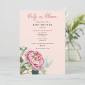 Invitation Bébé floral rose rose moderne dans le Baby shower  (Debout devant)