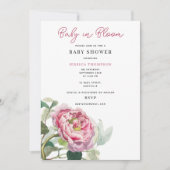 Invitation Bébé floral rose rose moderne dans le Baby shower  (Devant)