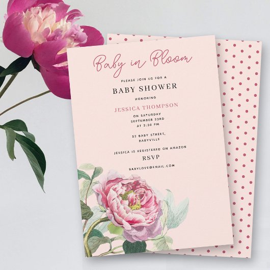 Invitation Bébé floral rose rose moderne dans le Baby shower 