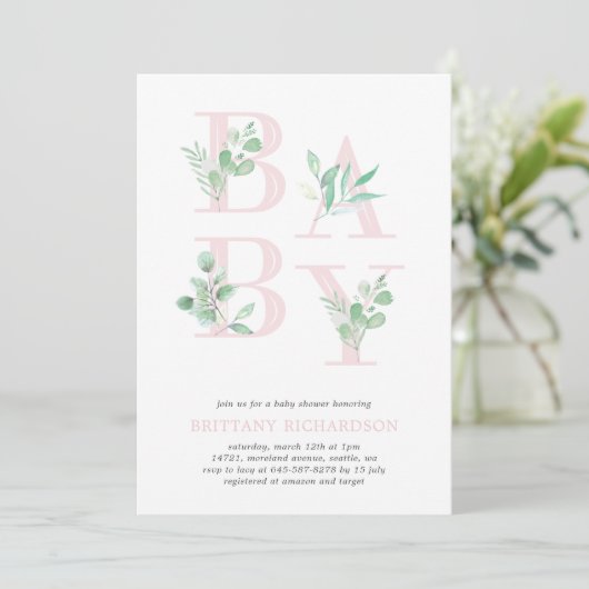Invitation Bébé Foliage baby shower invitation_Rose (Debout devant)
