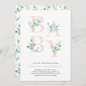 Invitation Bébé Foliage baby shower invitation_Rose (Devant / Derrière)