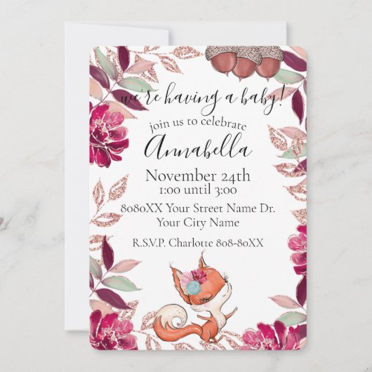 Invitation Bébé Fox et automne Foliage Autumn Baby shower Inv (Devant)