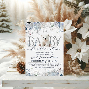 Invitation Bébé froid à l'extérieur Floral & Ours Bébé Garçon