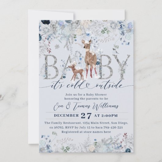 Invitation Bébé froid dehors bleu poussiéreux Bébé Garçon Dou (Devant)