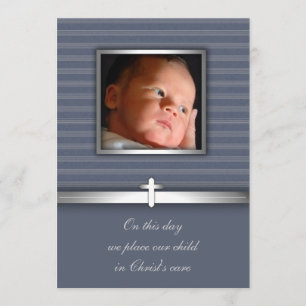 Invitation Bébé garçon à rayures bleues Photo Baptême