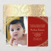 Invitation Bébé garçon Annaprashan or rouge (Devant / Derrière)
