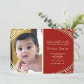 Invitation Bébé garçon Annaprashan or rouge (Debout devant)