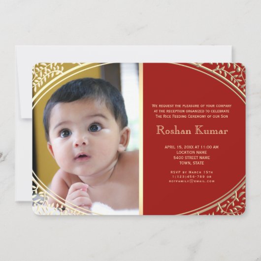 Invitation Bébé garçon Annaprashan or rouge (Devant)