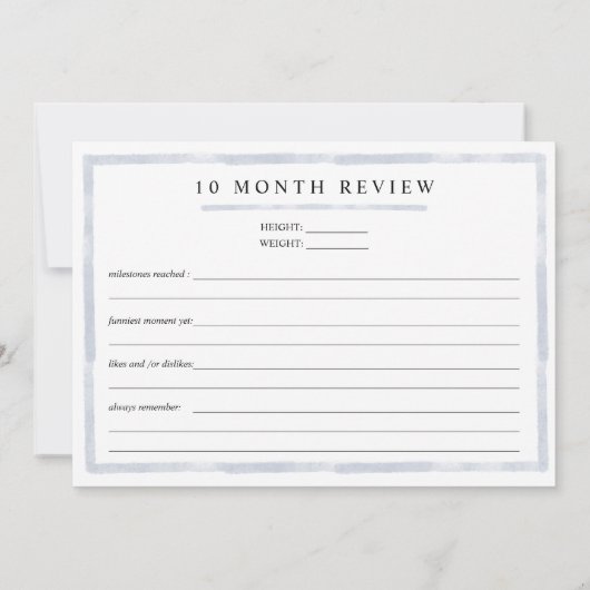 Invitation Bébé Garçon Aquarelle Jalon Dix Mois Ancienne Cart (Dos)