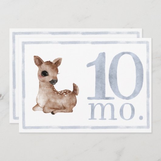 Invitation Bébé Garçon Aquarelle Jalon Dix Mois Ancienne Cart (Devant / Derrière)