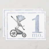 Invitation Bébé Garçon Aquarelle Jalon Un Deux Mois Vieux (Devant / Derrière)