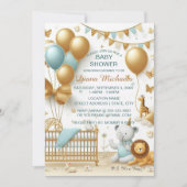 Invitation Bébé Garçon Ballons d'or et jouets (Devant)