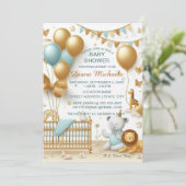 Invitation Bébé Garçon Ballons d'or et jouets (Debout devant)