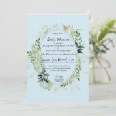 Invitation Bébé Garçon Bleu Douche Aquarelle Eucalyptus Folia (Debout devant)