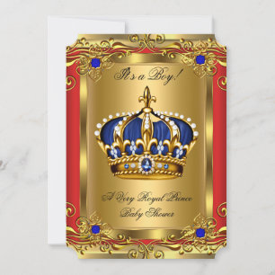 Invitation Bébé garçon bleu royal Fête Prénatale Royale Rouge