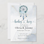 Invitation Bébé garçon BOHO Attrape-rêves sarcelle et bleu po (Devant)