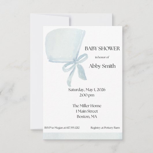 Invitation Bébé garçon bonnet bleu (Devant)