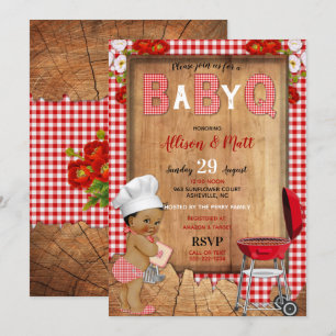 Invitation Bébé garçon carreaux rouges en bois Fleurs bébé Q