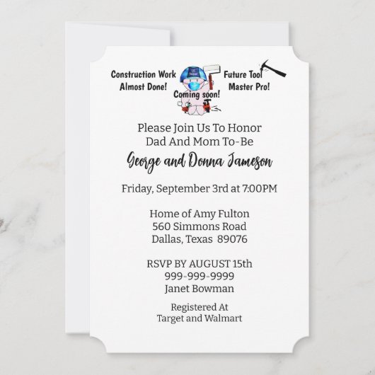 Invitation Bébé garçon charpentier  (Devant)