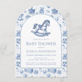Invitation Bébé Garçon Cheval à Bascule Shower Bleu et Blanc (Devant)
