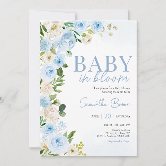 Invitation Bébé garçon dans le Baby shower en fleur (Devant)