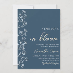 Invitation Bébé garçon dans le Baby shower en fleur