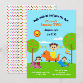 Invitation Bébé garçon deuxième anniversaire animal voitures (Devant / Derrière)