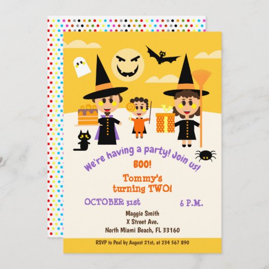 Invitation Bébé garçon deuxième anniversaire fête d'Halloween (Devant / Derrière)