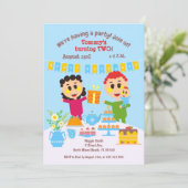 Invitation Bébé garçon deuxième anniversaire gâteau doux invi (Debout devant)