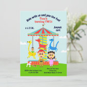 Invitation Bébé garçon deuxième anniversaire merry-go-round f (Debout devant)
