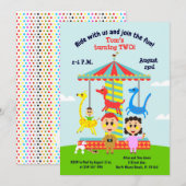 Invitation Bébé garçon deuxième anniversaire merry-go-round f (Devant / Derrière)