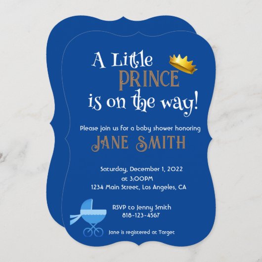 Invitation bébé garçon douche (Devant / Derrière)