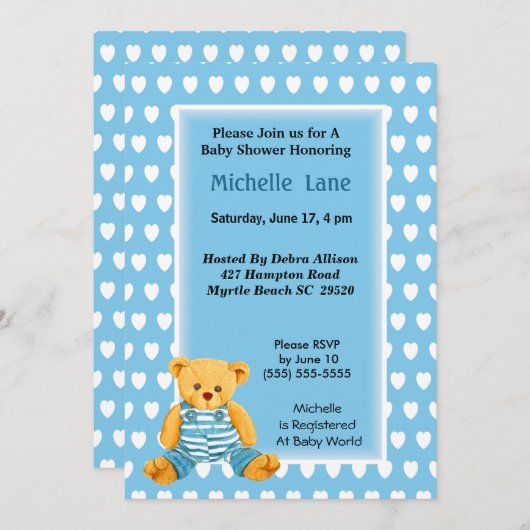 Invitation bébé garçon douche (Devant / Derrière)