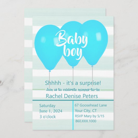 Invitation bébé garçon douche (Devant / Derrière)