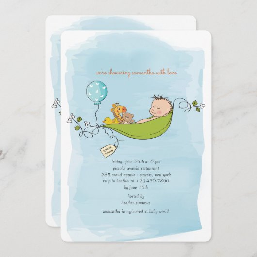 Invitation bébé garçon douche (Devant / Derrière)