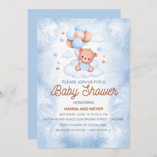 Invitation bébé garçon douche (Devant / Derrière)