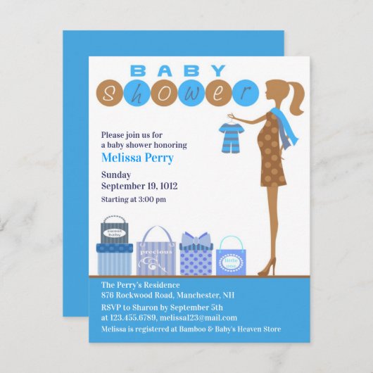 Invitation bébé garçon douche (Devant / Derrière)