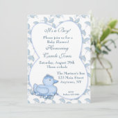 Invitation Bébé Garçon Douche Bleue Canard (Debout devant)