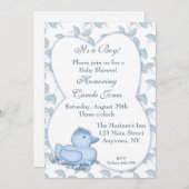 Invitation Bébé Garçon Douche Bleue Canard (Devant / Derrière)