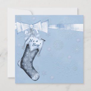 Invitation Bébé garçon douche de neige bleue blanche en hiver
