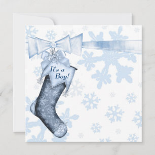Invitation Bébé garçon douche de neige bleue blanche en hiver