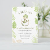 Invitation Bébé garçon douche mignonette Dinosaure Hatching B (Debout devant)