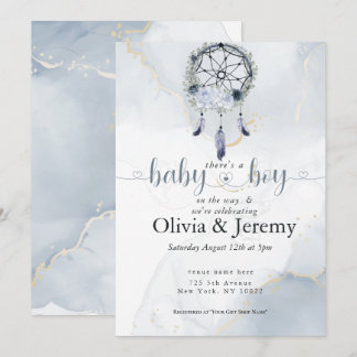Invitation Bébé garçon Dusty Blue Dreamcatcher