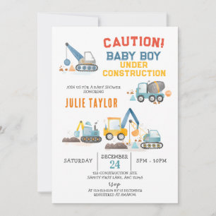 Invitation Bébé garçon en construction, Baby Shower Truck Boy