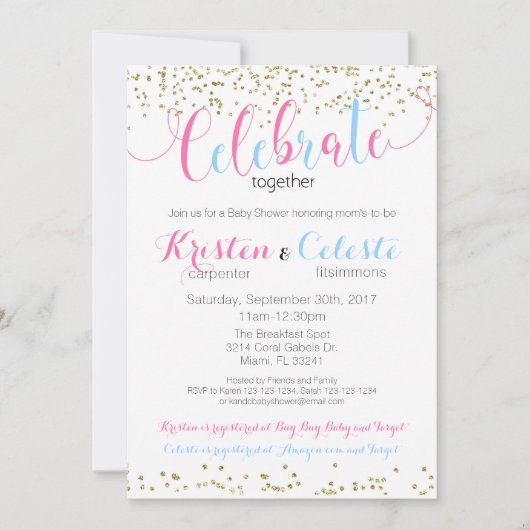 Invitation Bébé garçon et fille Baby shower combiné Invitatio (Devant)