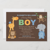 Invitation Bébé Garçon Fête de Naissance Animaux de la Jungle (Devant)