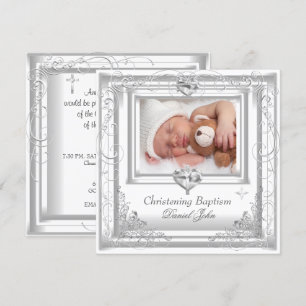 Invitation Bébé Garçon Fille Blanc Christening Baptême Croix